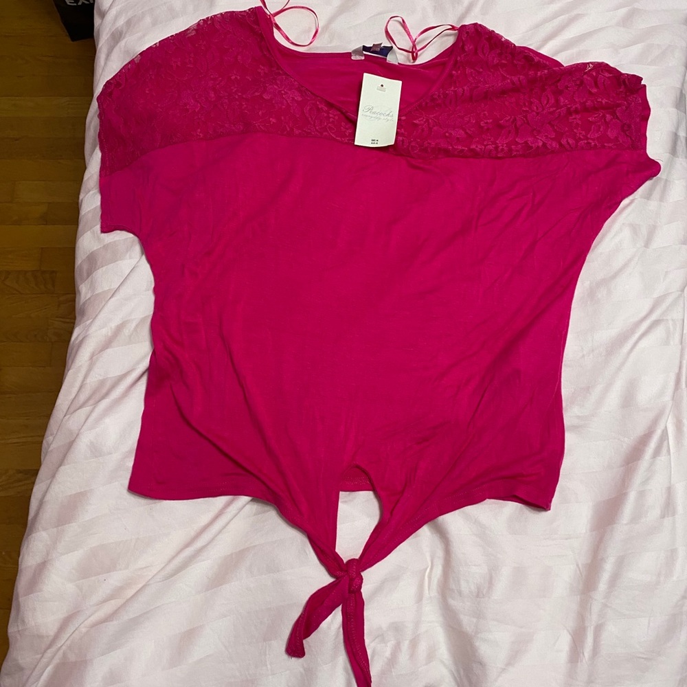 Pink Top with Lace Shoulders